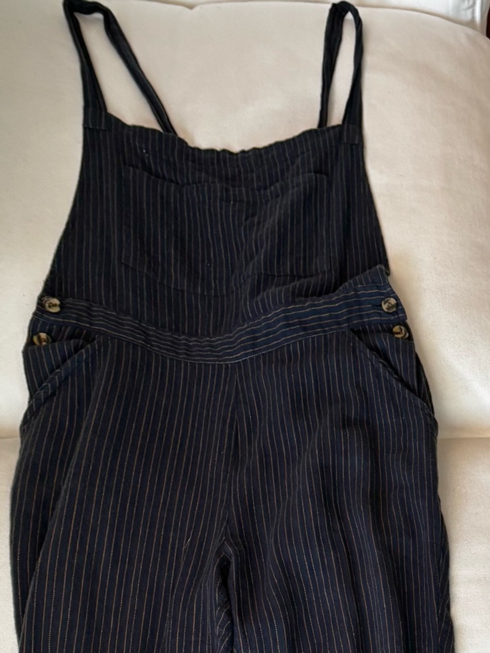 soeur Navy Pinstripe Cotton Blend Jumpsuit